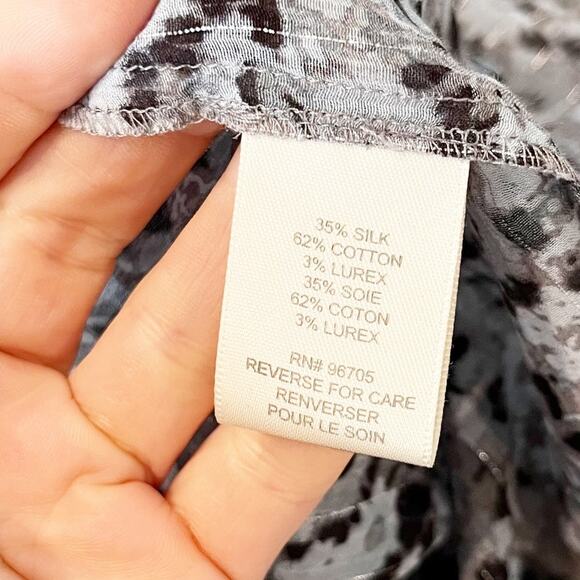 Rebecca Taylor Floral Print Long Sleeve Silk Blend Button Blouse Gray Medium - Picture 6 of 11